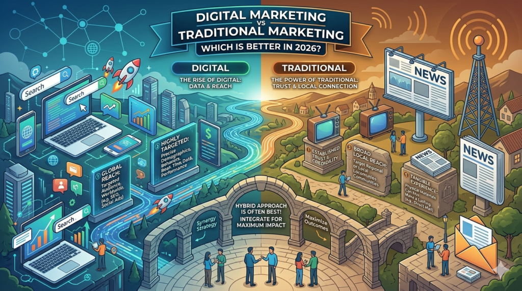 Digital Marketing vs Traditional Marketing freelance digital marketer in kondotty